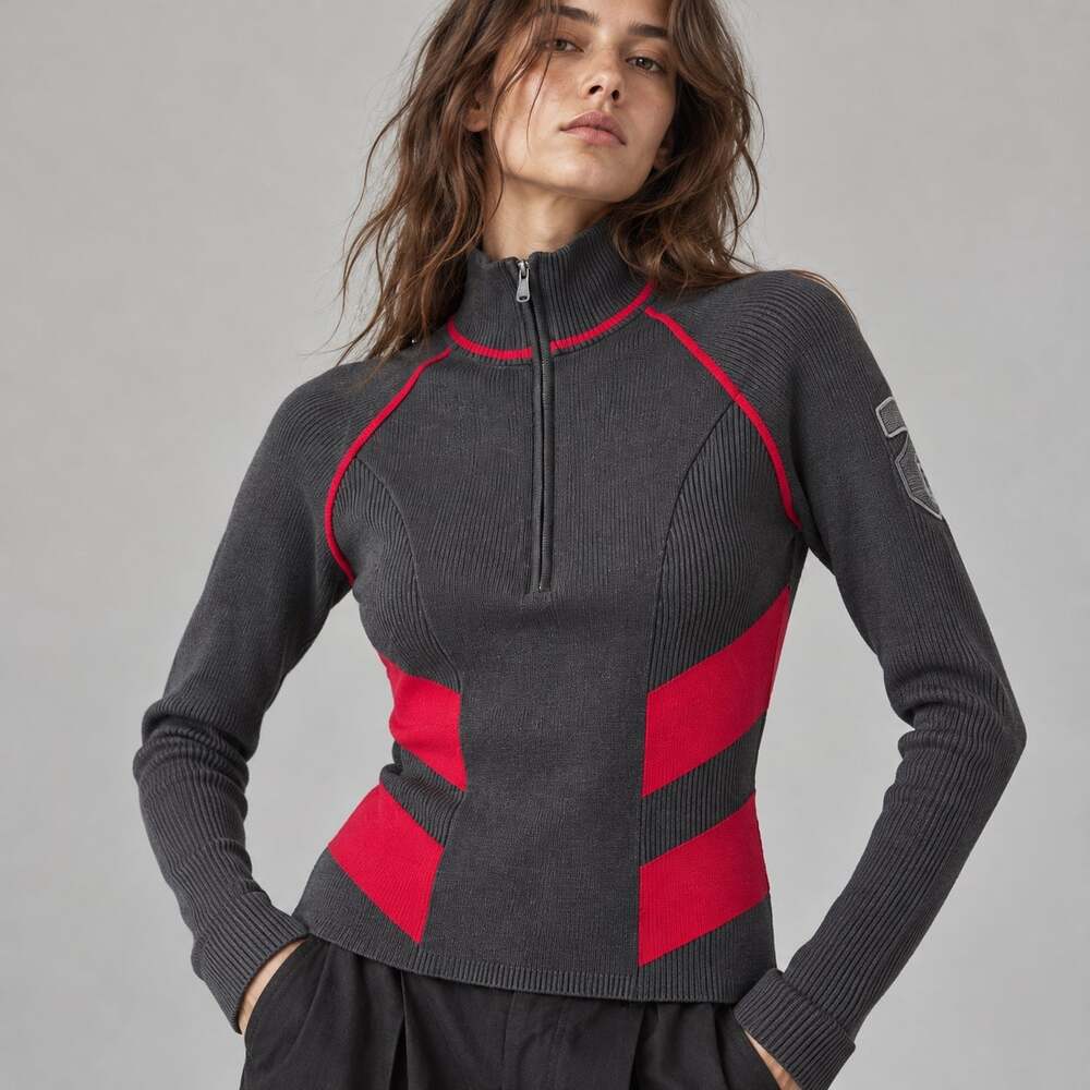 Alp N Rock Ali Half Zip Ski Long Sleeve Sweater Black Red Size L